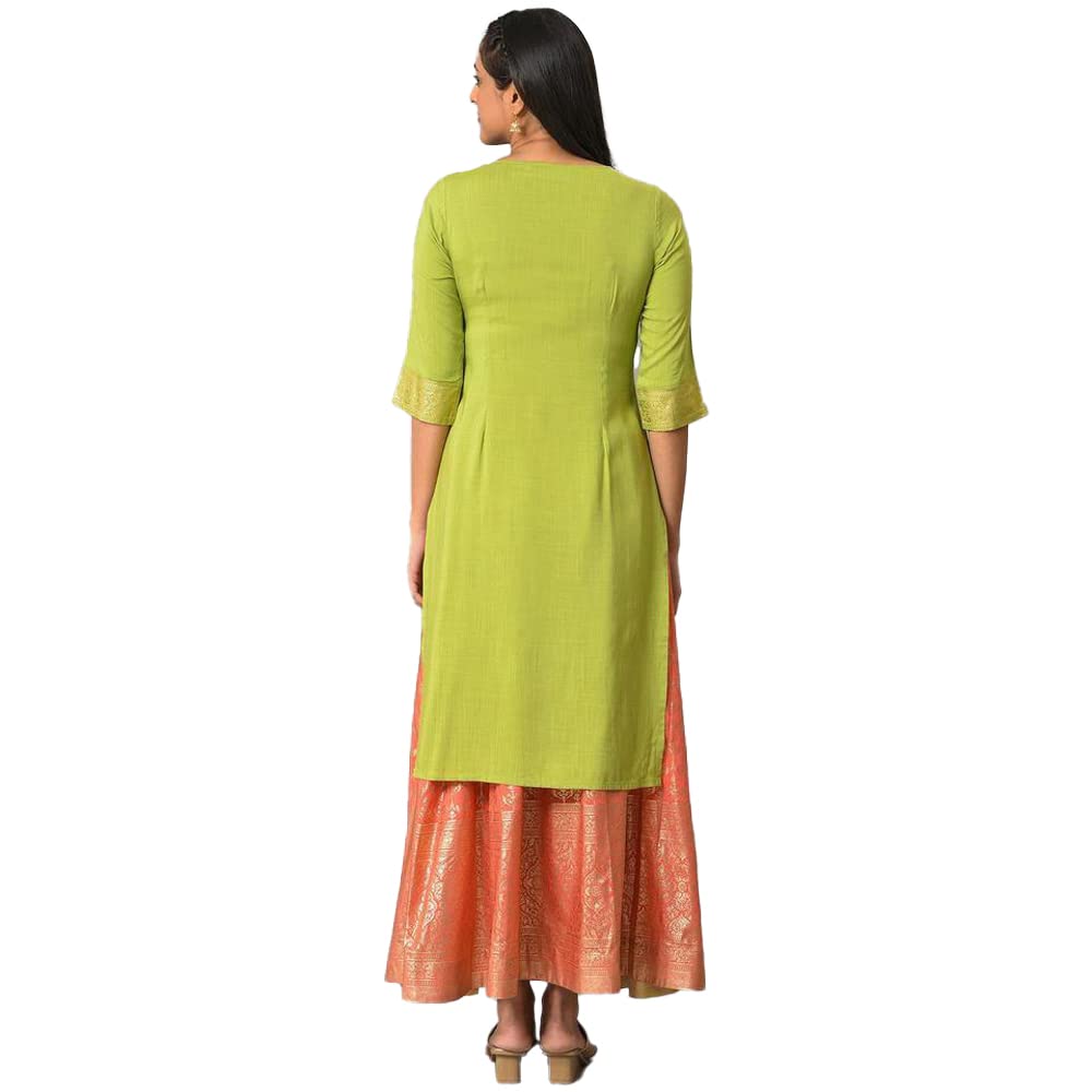 Aurelia Green Foil Hand Work Regular Kurta for Women