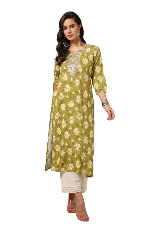Soch Women Rayon Botanical Print Kurta with Gotta Patti