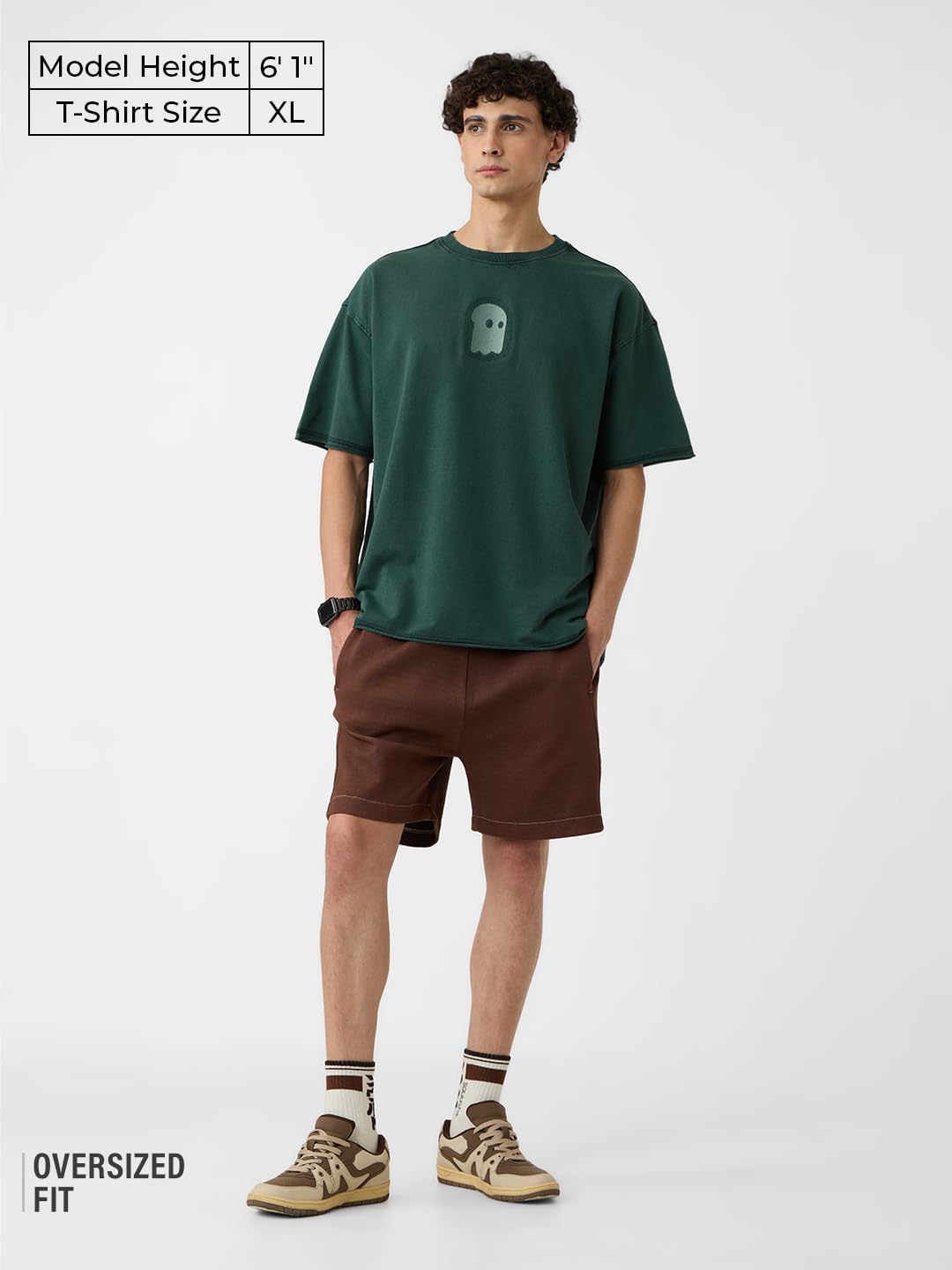 The Souled Store Mr. Souls Men and Boys Short Sleeves Round Neck Green Embroidered Cotton Oversized T-Shirts
