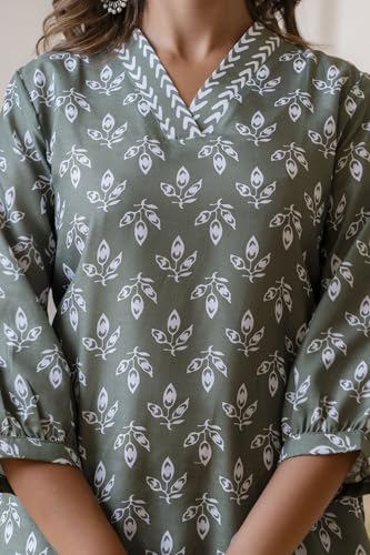 LookMark Womens Latest Printed Cotton Blend Straight Kurta and Afghani Pant Set Perfect for Casual and Office Wear (AZ-LM-P1-KS