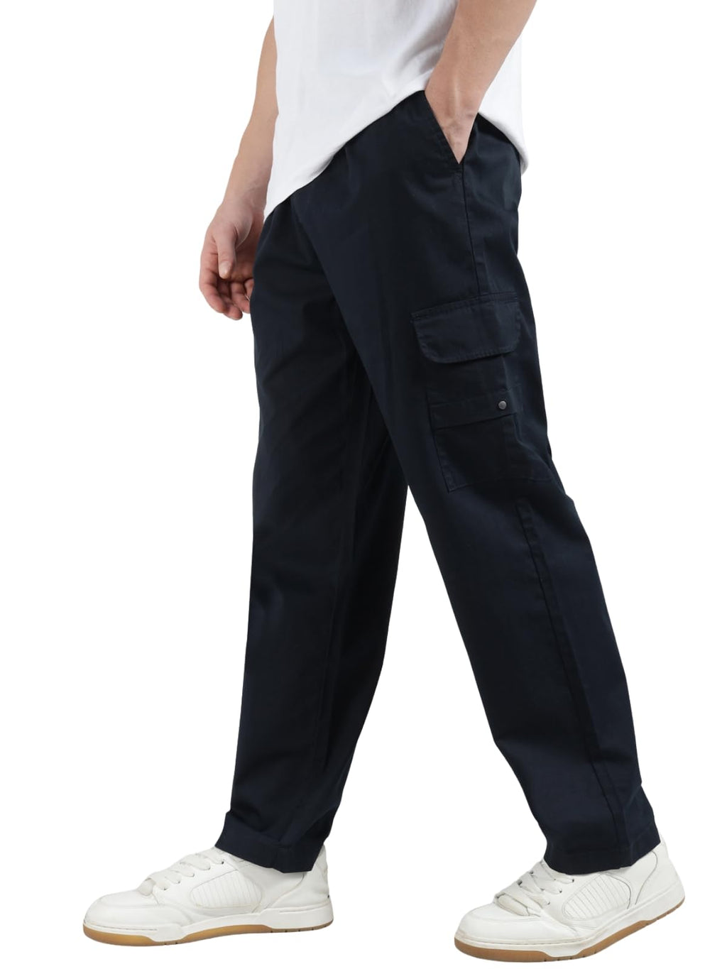 Veirdo Men's Cotton Baggy Fit Ankle Length Mid Rise 4 Pocket Cargos