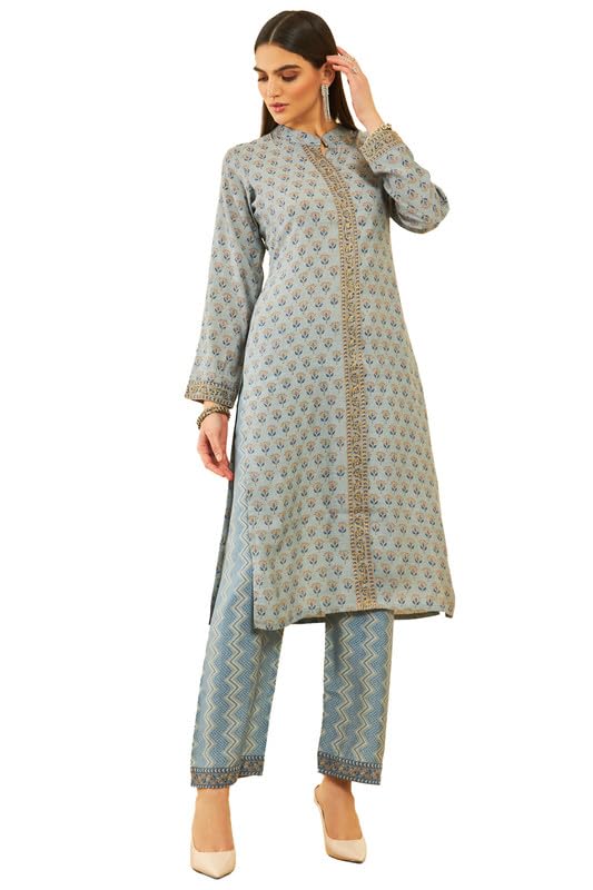 Soch Women Muslin Floral Printed Kurta Set with Zari Detailed