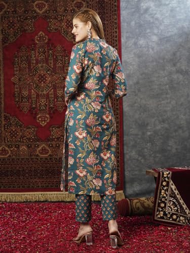 ANNI DESIGNER Womens Cotton Blend Straight Printed Kurta with Pant (Paresh Rama_S_Green_Small)