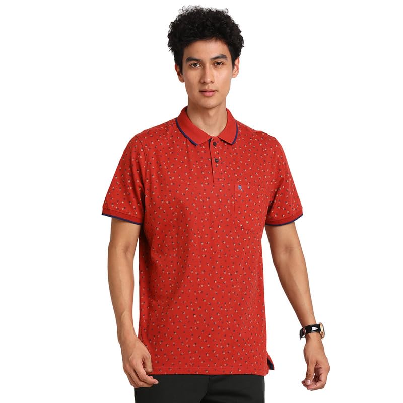Turtle Men Cotton Red Half Sleeve Casual Printed Polo Tshirt