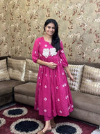 ANNI DESIGNER Women s Rayon Blend Kurta with Pants, Pink, XL