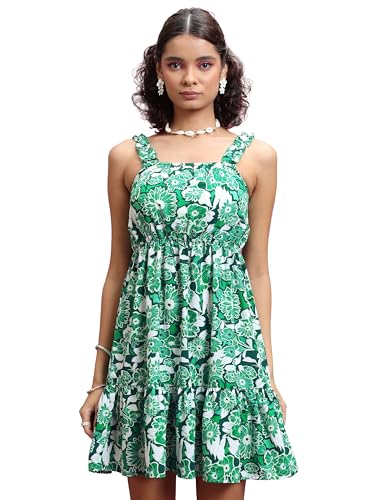 Ketch Cotton Blend Women Casual Fit Green Dress Above The Knee Khj6000510