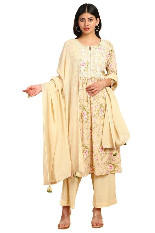 Soch Women Floral Print Cotton Slub Suit Set with Thread Work