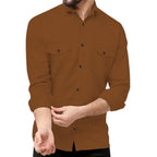 Rebelify Double Pocket MenS Casual Shirt - Regular Fit, Solid Spread Collar, Versatile Everyday Wear, Comfortable And Stylish De