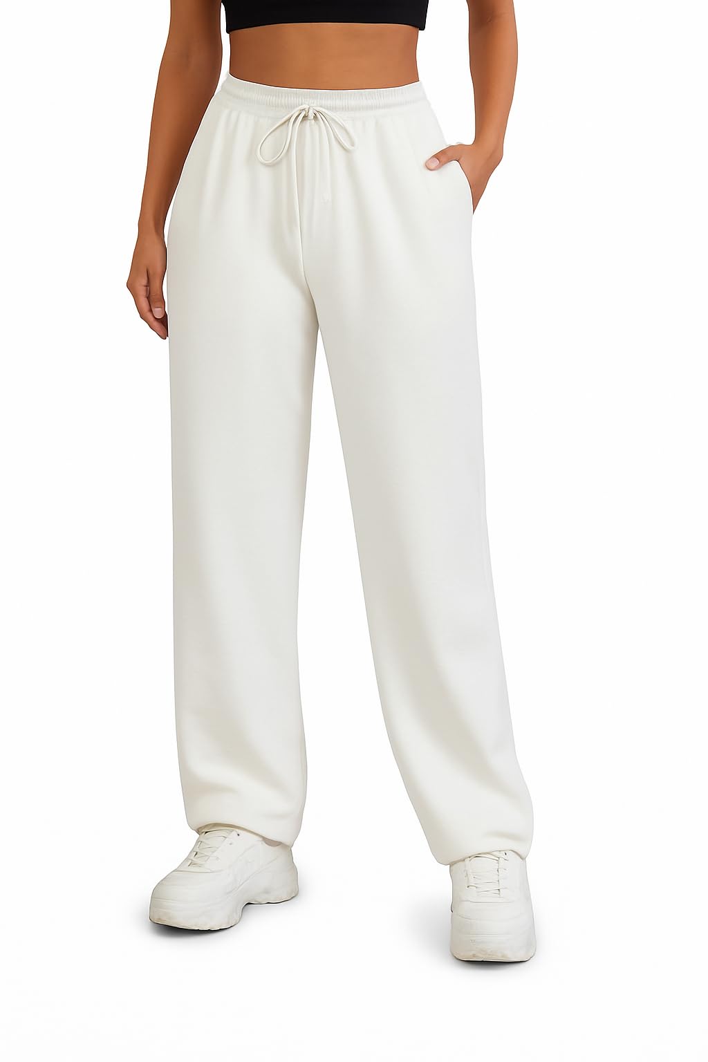 Dockstreet Loosefit Sweatpants/Loose Soft Casual Lowers/Casual For Wmniiopen Bottom Iiwmn9925Efmelangewhite 30 30