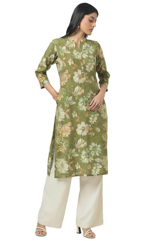Soch Womens Olive Tissue Floral Print Kurta