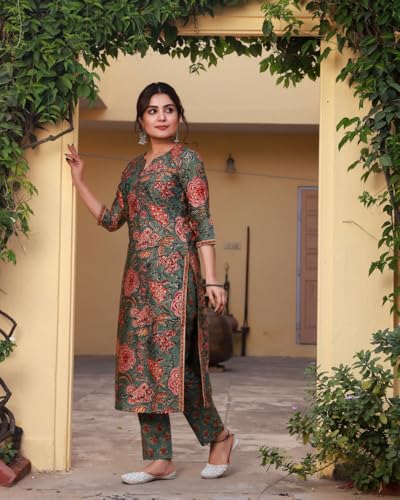 LookMark Womens Latest Printed Cotton Blend Straight Kurta and Pant Set