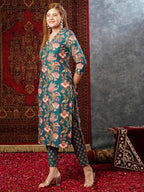 ANNI DESIGNER Womens Cotton Blend Straight Printed Kurta with Pant (Paresh Rama_S_Green_Small)