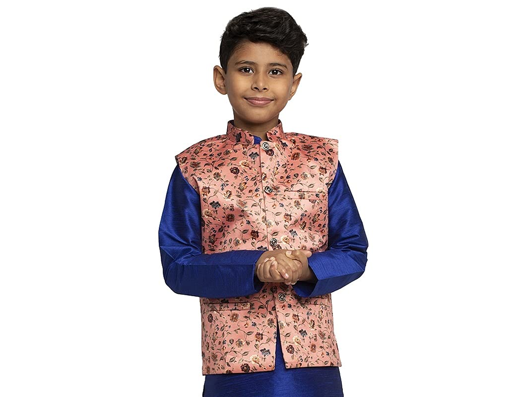 Kraft India Boys Satin Printed Nehru Jacket Only ColourPeach Size12Years 18-24