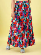 Kzully | Stylish And Beautiful Floral | Floral Pleated Maxi Skirts For Women | Long Skirts Elastic Waist Multicolour