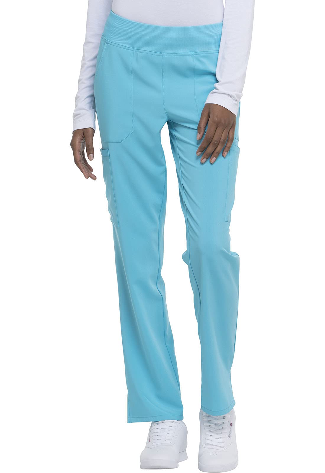 Dickies Women's Scrub Pants Natural Rise Tapered Leg Pull-On Bottoms with 7 Pockets and Knit Waistband DK005P, XS Petite, Turquo