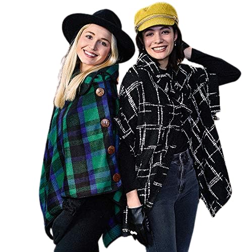 HOUNDSTOOTH PONCHO - BLACK/WHITE