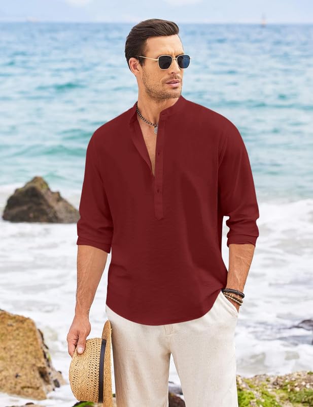 Finivo Fashion MenS Solid Cotton Blend Short Kurta With Mandarin Collar | Casual Ethnic Full Sleeve Kurta For Daily, Festive, An
