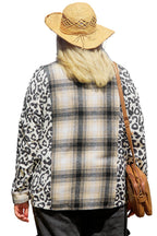 Black Plus Size Plaid Leopard Printed Patchwork Button Up Shacket