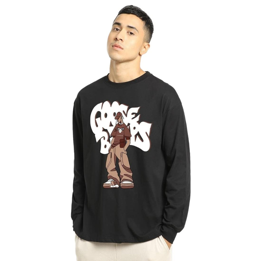 Bewakoof Mens Goosebumps Graphic Printed Cotton T-Shirt - Loose Fit, Crew Neck, Long Sleeves