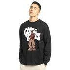 Bewakoof Mens Goosebumps Graphic Printed Cotton T-Shirt - Loose Fit, Crew Neck, Long Sleeves Black