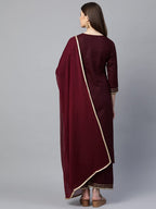 ANNI DESIGNER Womens Cotton Straight Kurta with Palazzo & Dupatta (KPZD-COT-10127-MAROON_S_Maroon_Small)