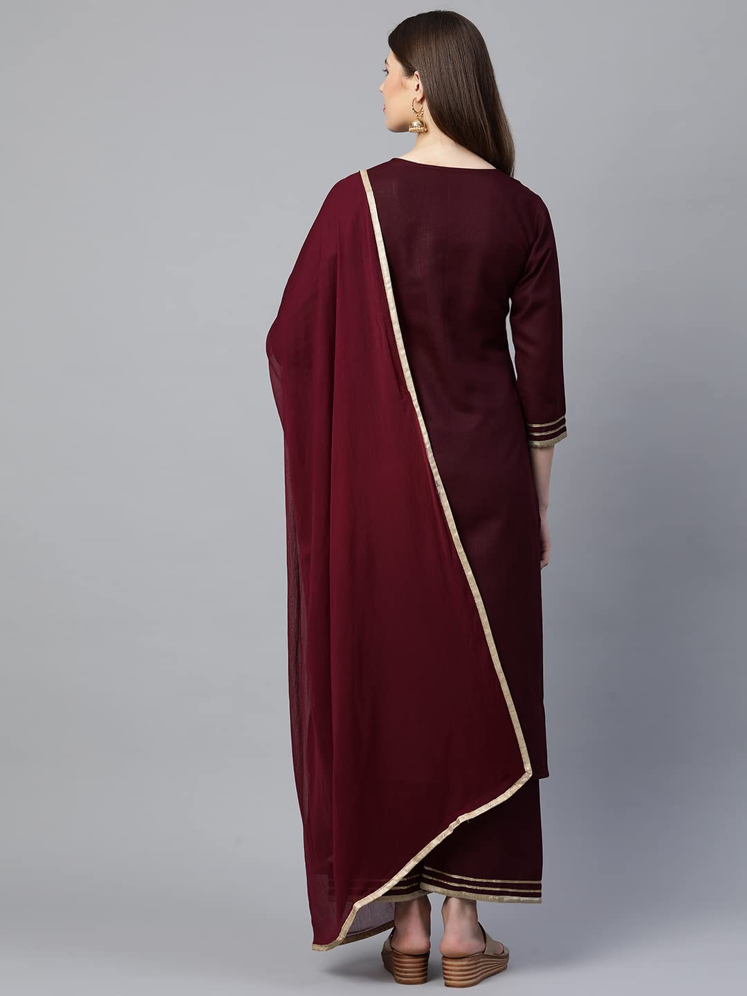 ANNI DESIGNER Womens Cotton Straight Kurta with Palazzo & Dupatta (KPZD-COT-10127-MAROON_S_Maroon_Small)