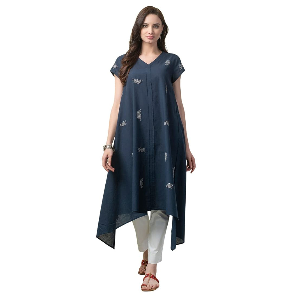 Fabindia Women'S Cotton Slim Dress Shirt (1130426_Indigo_Xs)