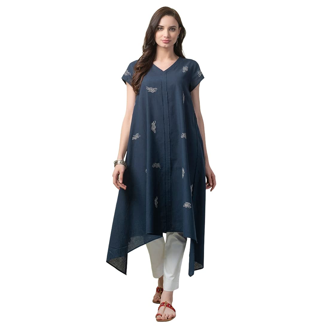 Fabindia Women'S Cotton Slim Dress Shirt (1130426_Indigo_Xs)