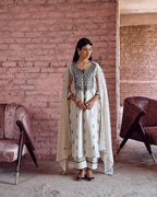 ANNI DESIGNER Womens Rayon Blend Straight Embroidered Kurta with Pant & Dupatta (Thread White_XXL_White_XX-Large)