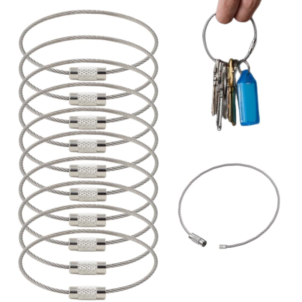 Muzztech Pack Of 10 Wire Keychain Stainless Steel Keychains, Cable Key Chain, Wire Rope Keychain For Home, Suitable For Hiking,  10