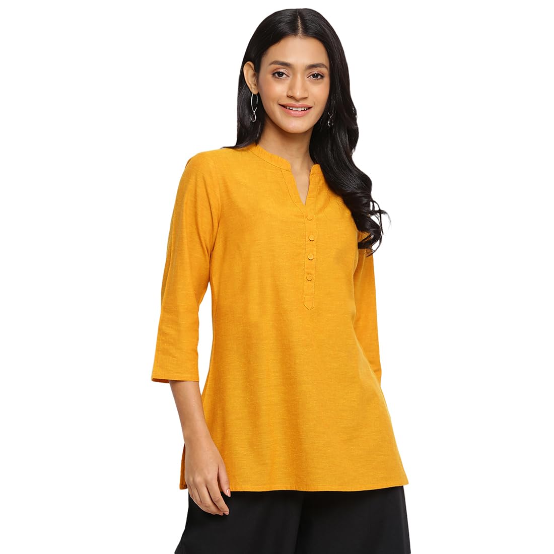 Fabindia Women'S Cotton Slim Kurta (20036217_Mustard