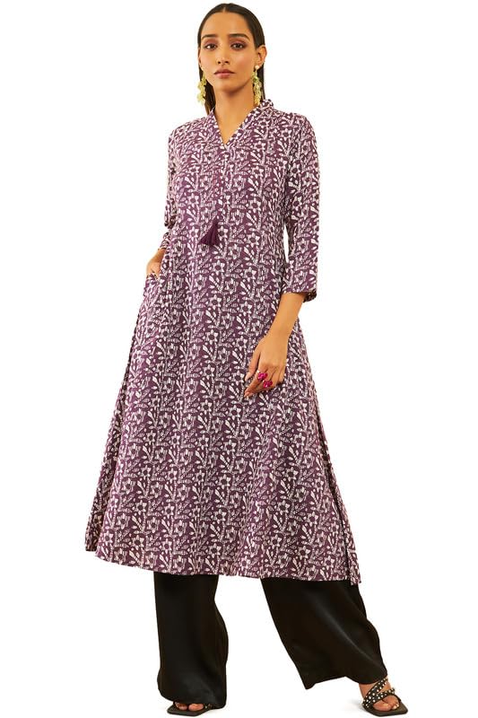 Soch Women Viscose Batik Printed A-Line Kurta with Tassels