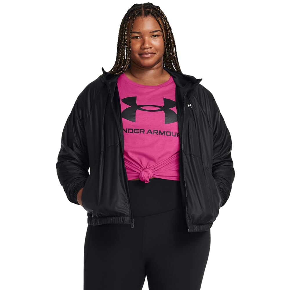 Under Armour Women's Sport Windbreaker Jacket, (001) Black / / White, Large