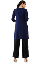 Soch Women Navy Blue Rayon Embroidered Kurta