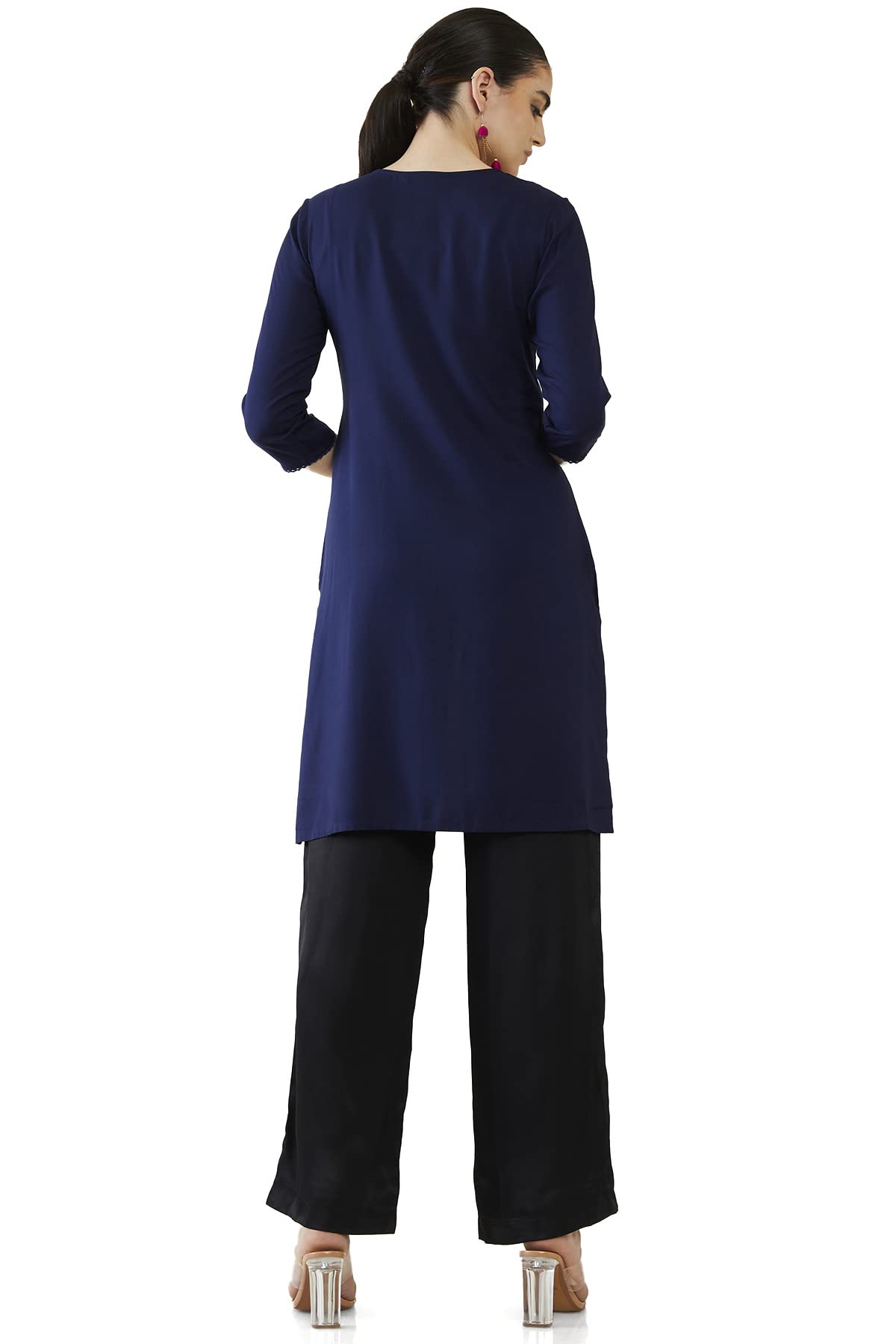 Soch Women Navy Blue Rayon Embroidered Kurta