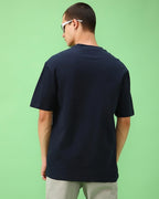 Bewakoof Mens Solid Oversized Fit Half Sleeve Round Neck Cotton T-Shirt Blue