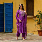 ANNI DESIGNER Womens Cotton Blend Embroidered Straight Kurta with Pant & Dupatta (Kasturi Magenta_S_Magenta_Small)