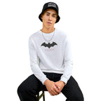 Bewakoof Mens Batman Outline Logo (BML) Graphic Print White Round Neck Long Sleeve Oversized Fit T-Shirt