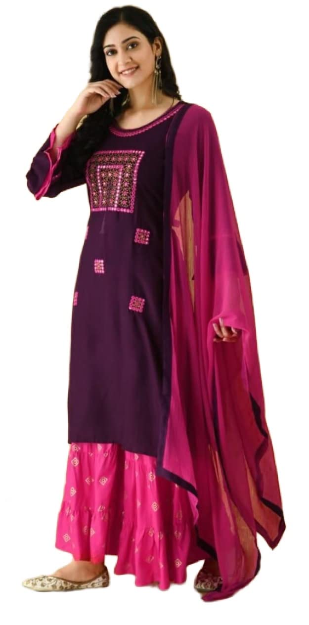 Lookmark Women'S Rayon Regular Kurta Palazzo Set (Ks2032- Purple_Xxl)