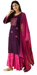 Lookmark Women'S Rayon Regular Kurta Palazzo Set (Ks2032- Purple_Xxl)