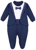 Lilax Baby Boy Gentleman Tuxedo Footie Christmas Holiday Outfit with Bow Tie Newborn Navy