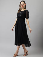 Toochki WomenS Black Sequence Georgette Solid Fit & Flared Western Dress | Dress For Women | A Line Dress | Winter Dress | West