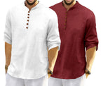 Royalscout MenS Cotton Polyester Blend Solid Regular Fit Full Sleeve Short Kurta | Ethnic, Lightweight Summer Kurta For Daily &