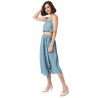 Campus Sutra Women Solid Stylish Casual Co-Ord Set (Skirt & Top)(Susu22_Cswssco5115_S) Light Blue