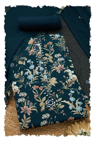 Soch Women Jam Cotton Floral Print Unstitch Dress Material with Mirror Work