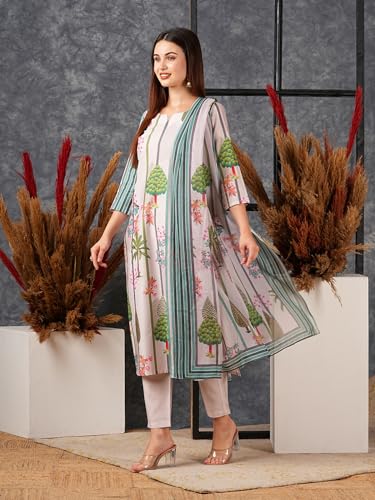 ANNI DESIGNER Womens Cotton Blend Straight Printed Kurta with Pant & Dupatta (Darur Green_L_Green_Large)