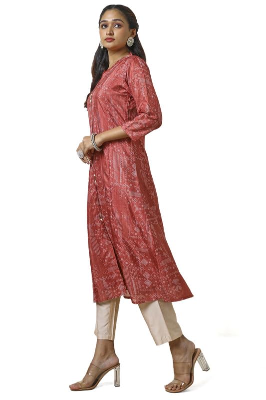 Soch Womens Rust Art Silk Abstract Print Kurta With Beads