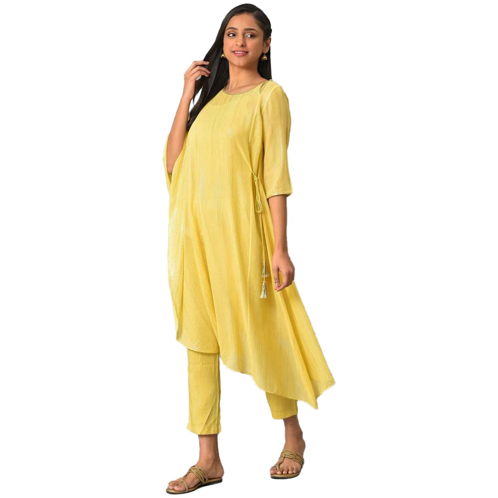 Aurelia Self-Design Yellow WomenS Kurta And Trousers Set