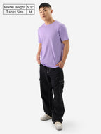 The Souled Store Solids: Deep Lavender Men and Boys Round Neck Short Sleeve Cotton Regular Fit T-Shirts