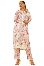 Soch Womens Red Kota Floral Printed Kurta Set With Lace Attached